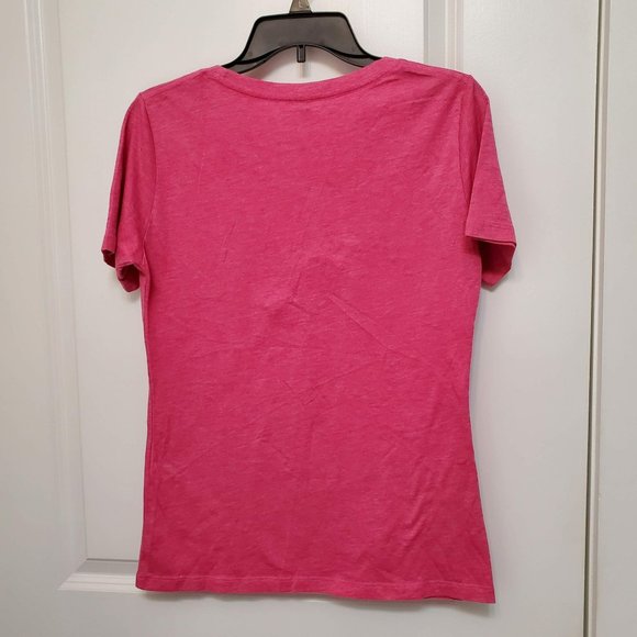 Womens Pink T-Shirt with Embroidered Flowers, Maui in Rhinestones, Size M - Picture 3 of 5